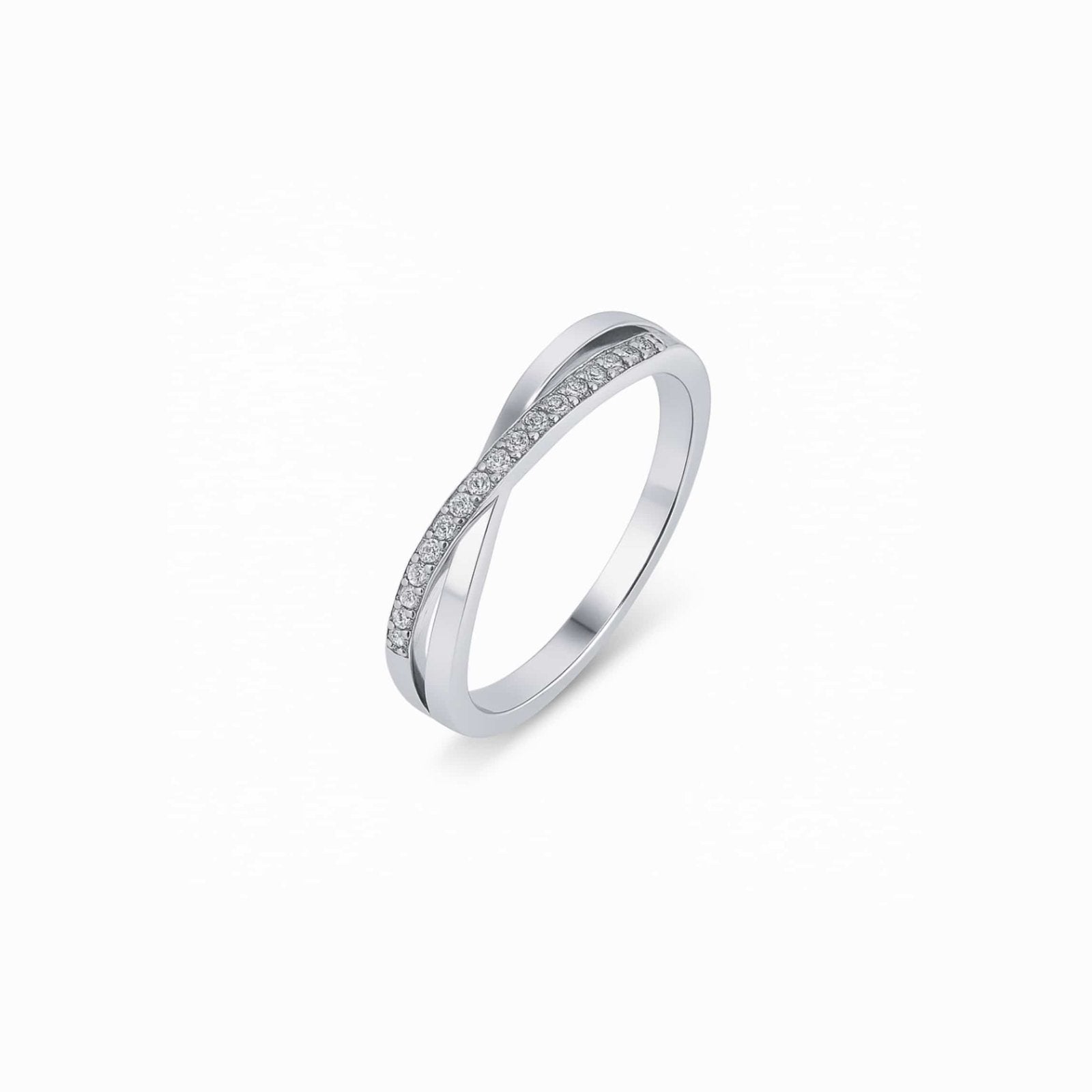 Eternal Twist Infinity Ring with diamond-studded crossover design