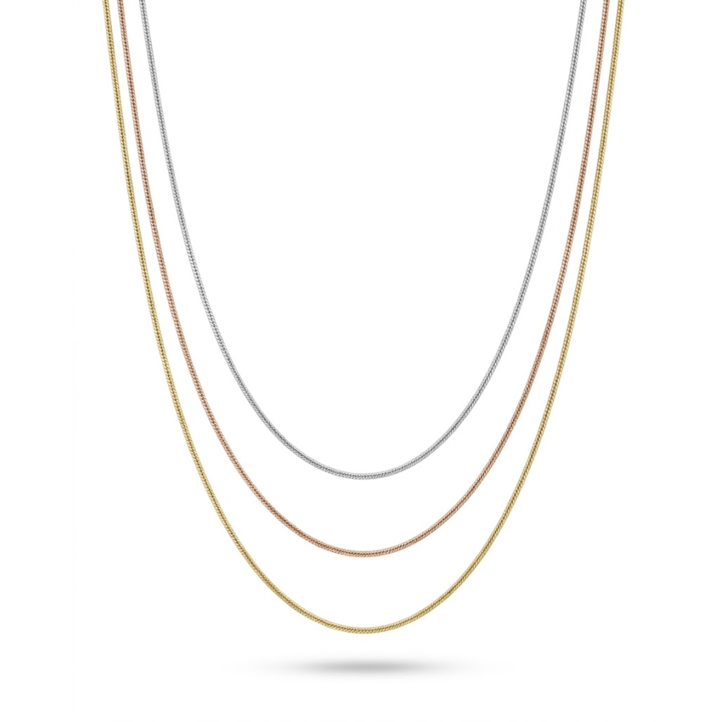 Aurielle Tri-Tone Layered Snake Chain Necklace