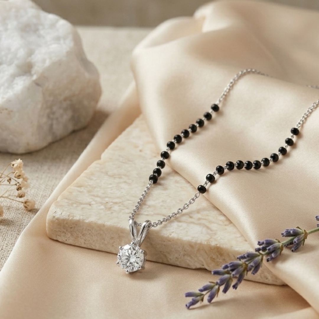 Radiant Solitaire Mangalsutra Necklace - 925 Sterling Silver - Lustra
