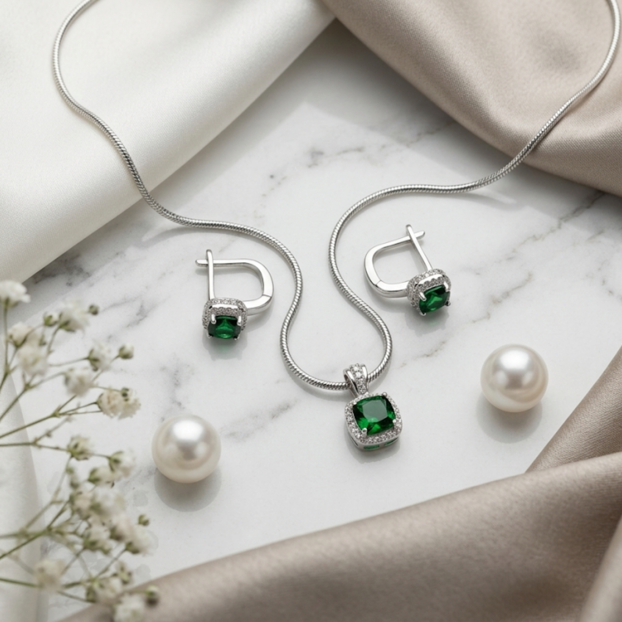 Emerald Halo Jewelry Set