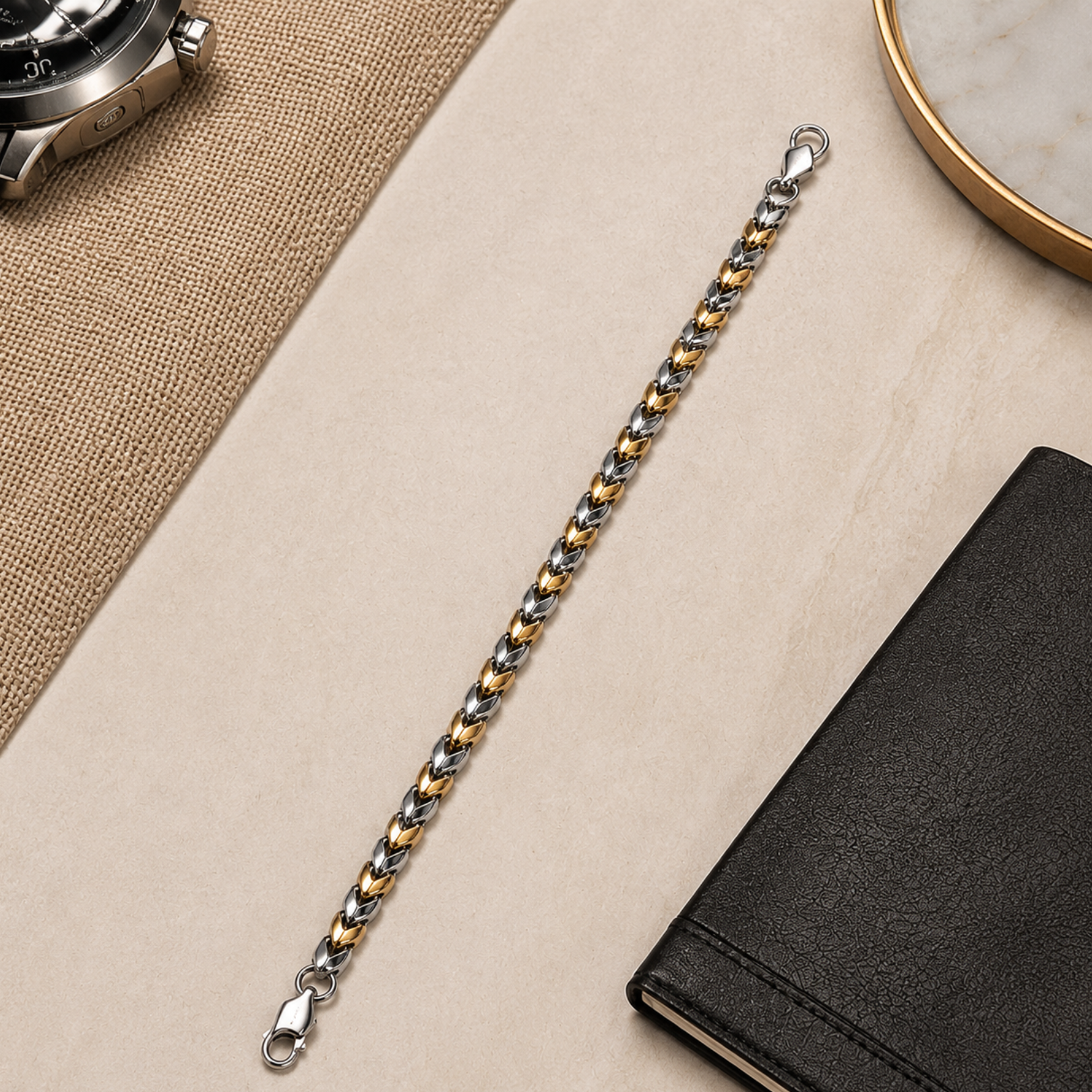 Dual Tone Chevron Link Bracelet