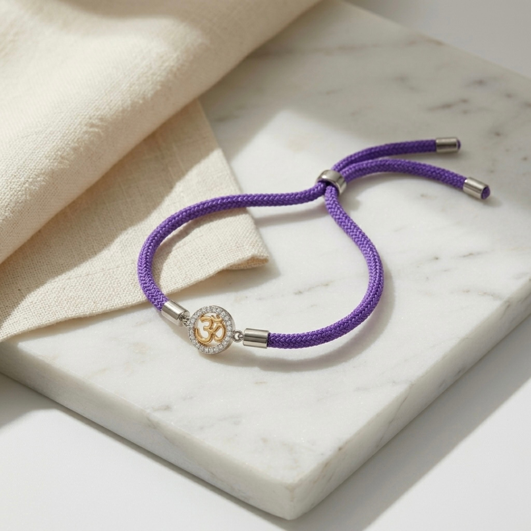 Divine Om Adjustable Silver Rakhi Bracelet