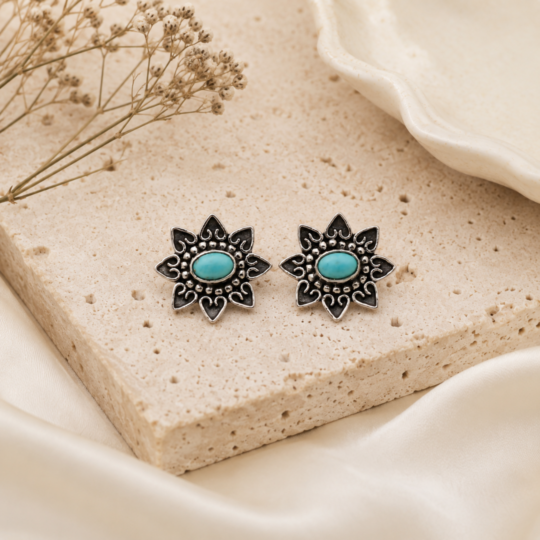 Turquoise Bloom Vintage Stud Earrings