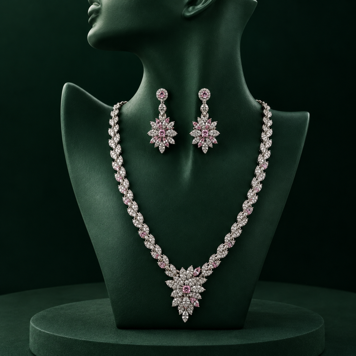 Pink Blossom Floral Necklace & Earring Set
