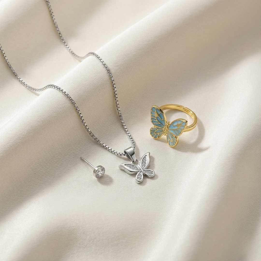 Butterfly Contrast Silver Combo Set