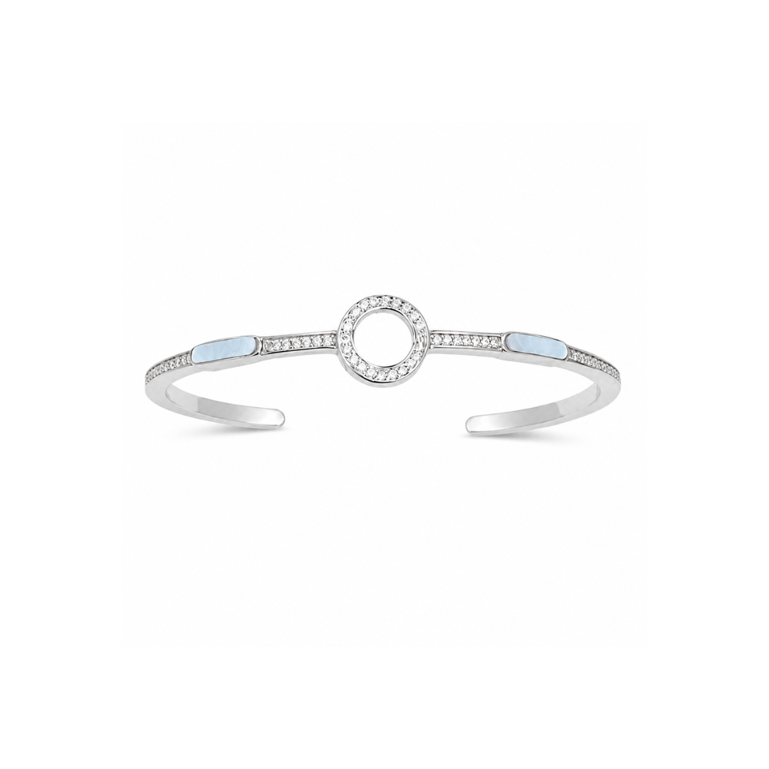 Lustra Celeste Mother of Pearl Cuff Bracelet - 925 Sterling Silver - Lustra