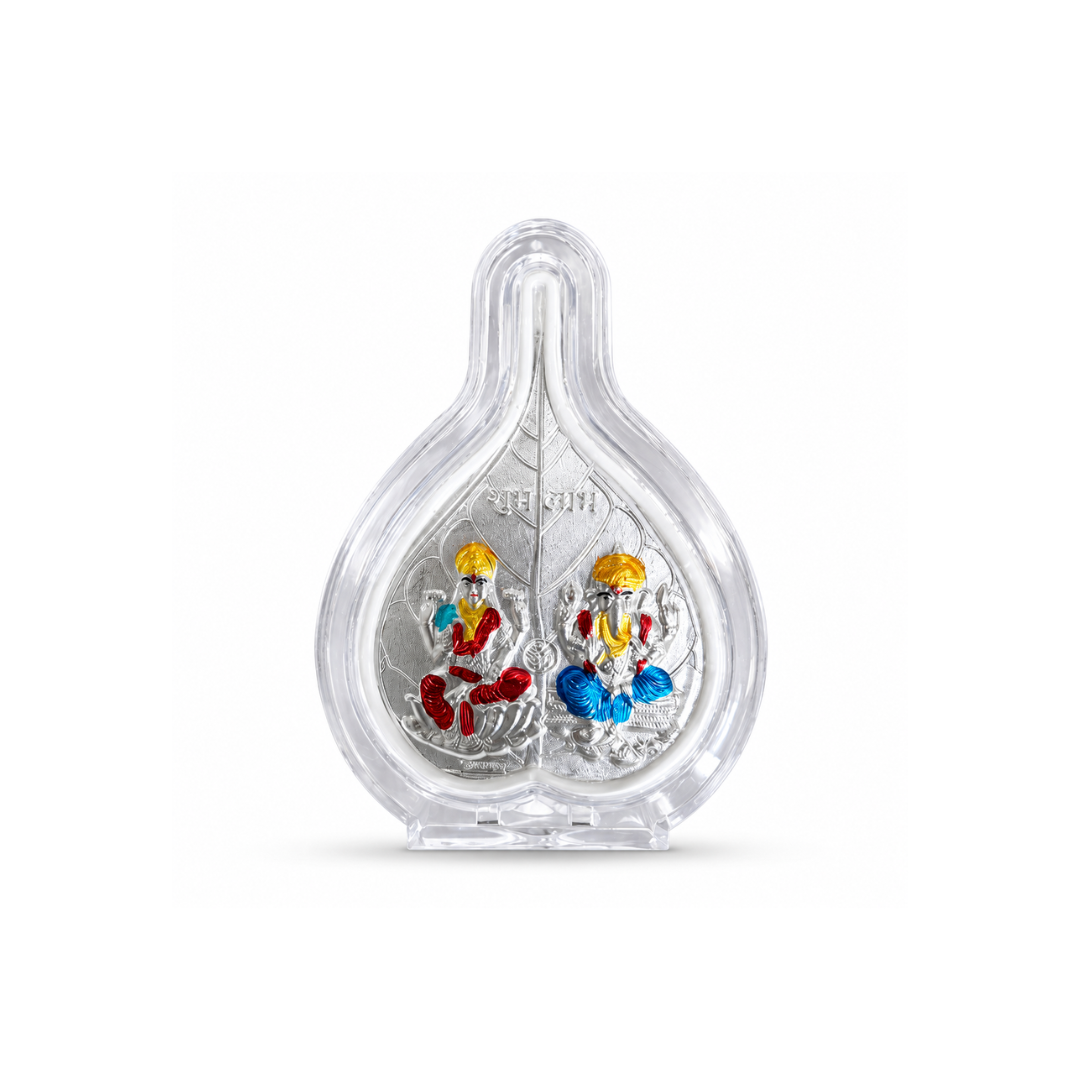 Divine Lakshmi Ganesh 999 Silver Leaf Frame (5 x 4 Inch) - 925 Sterling Silver - Lustra