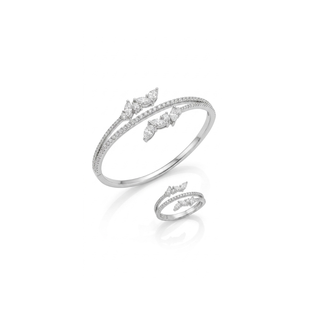 Celestial Laurel Open Cuff Jewelry Set - 925 Sterling Silver - Lustra