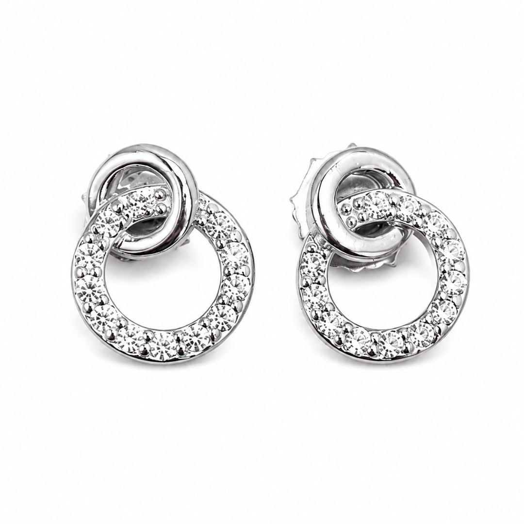 Luna Halo Circle Silver Stud Earrings