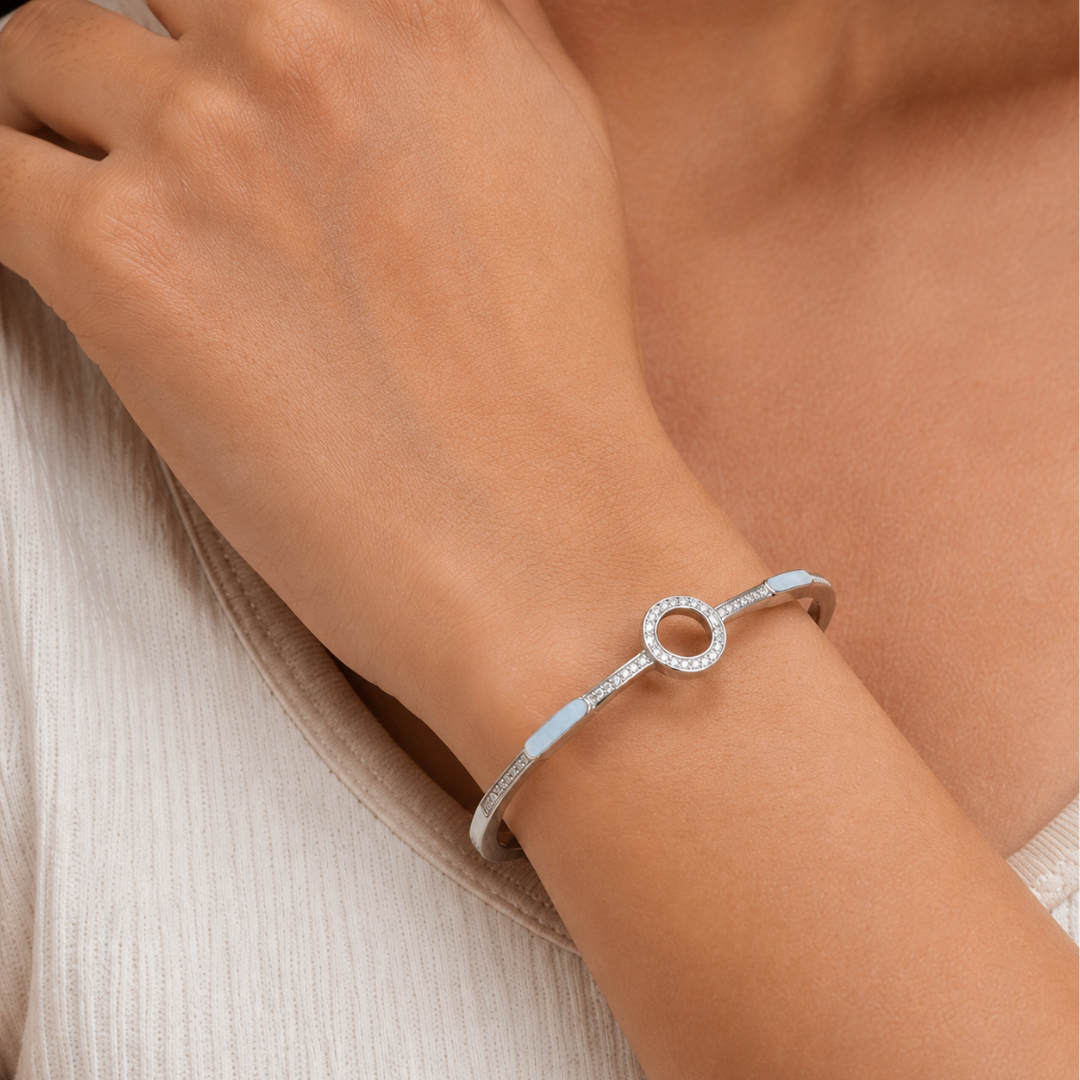 Lustra Celeste Mother of Pearl Cuff Bracelet - 925 Sterling Silver - Lustra