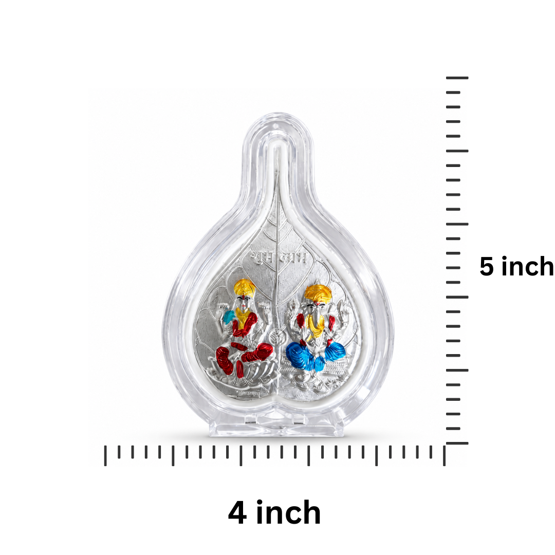 Divine Lakshmi Ganesh 999 Silver Leaf Frame (5 x 4 Inch) - 925 Sterling Silver - Lustra
