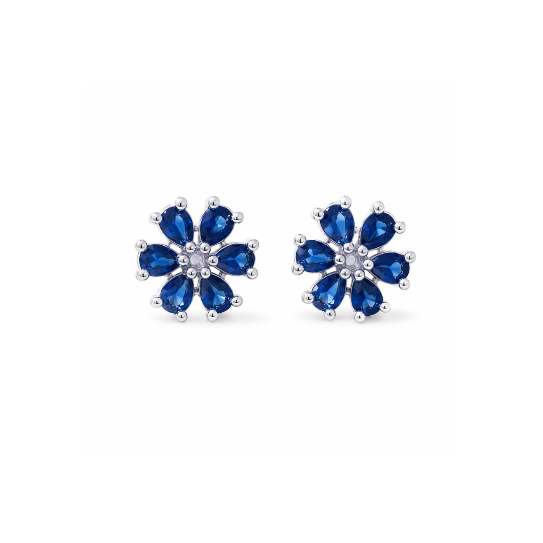 Midnight Bloom Blue Floral Stud Earrings - 925 Sterling Silver - Lustra