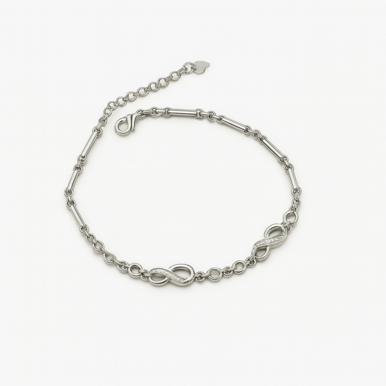 Heartfelt Silver Bracelet with infinity and heart links on a delicate chain