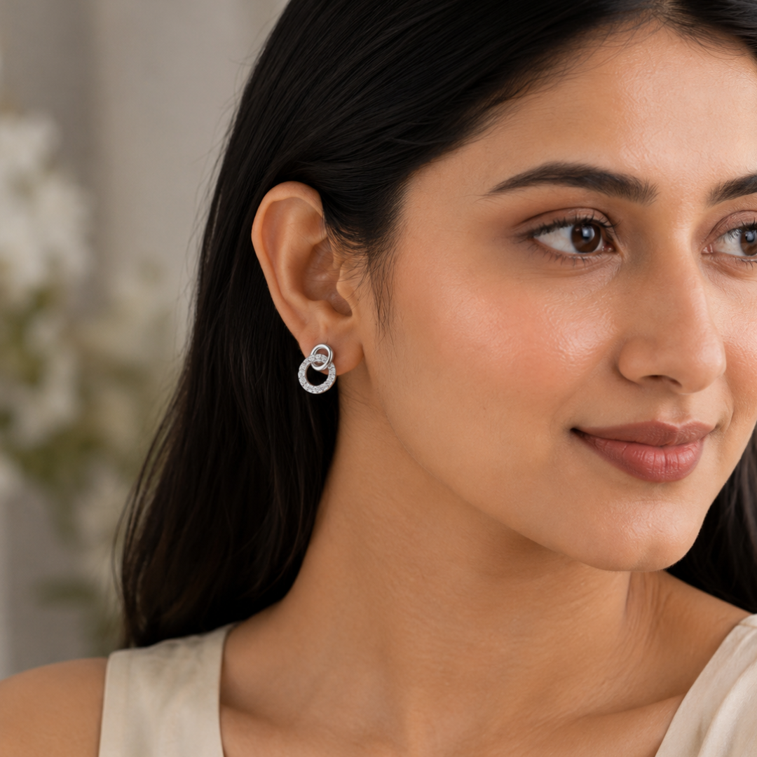 Luna Halo Circle Silver Stud Earrings