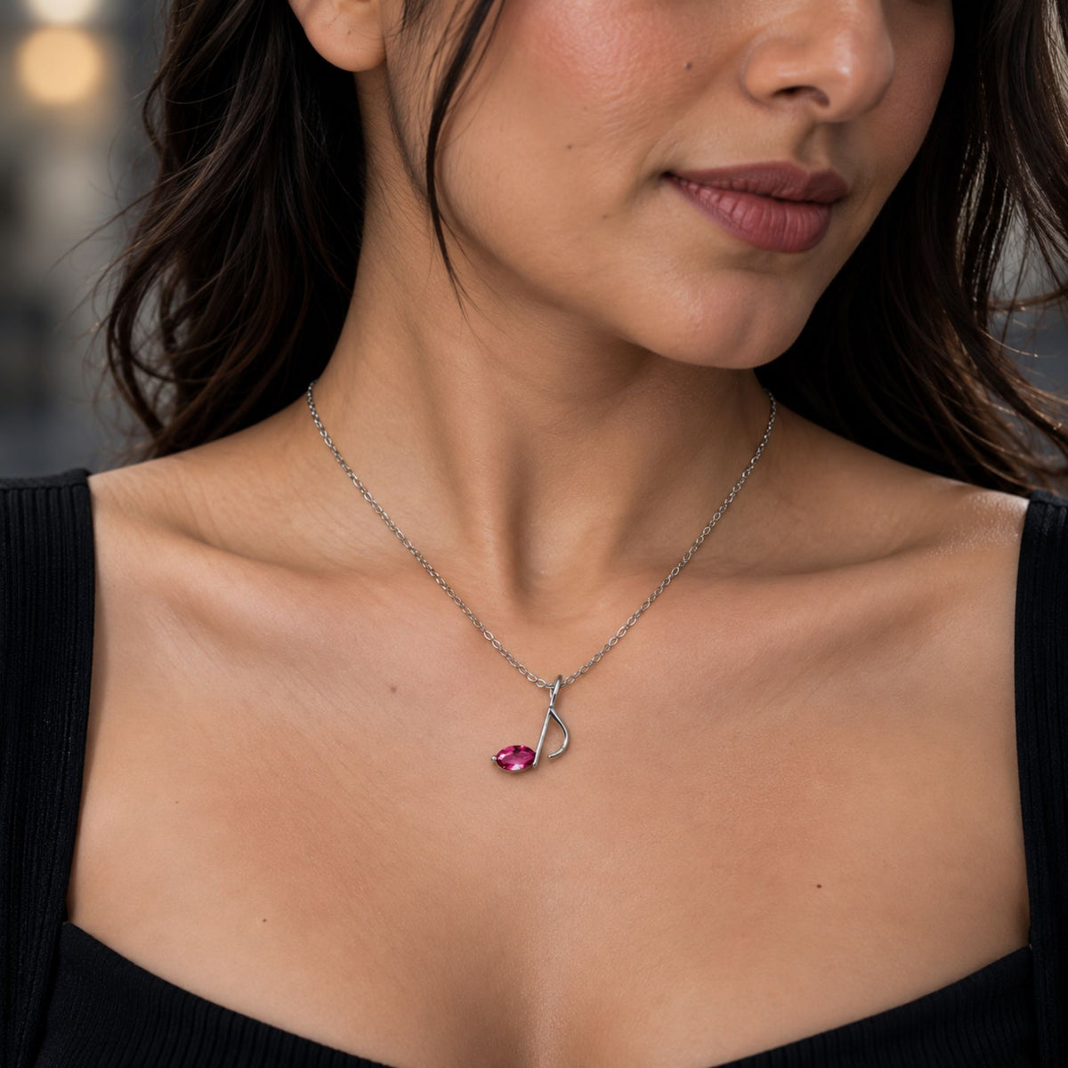 Melody Pink Stone 925 Silver Pendant Necklace