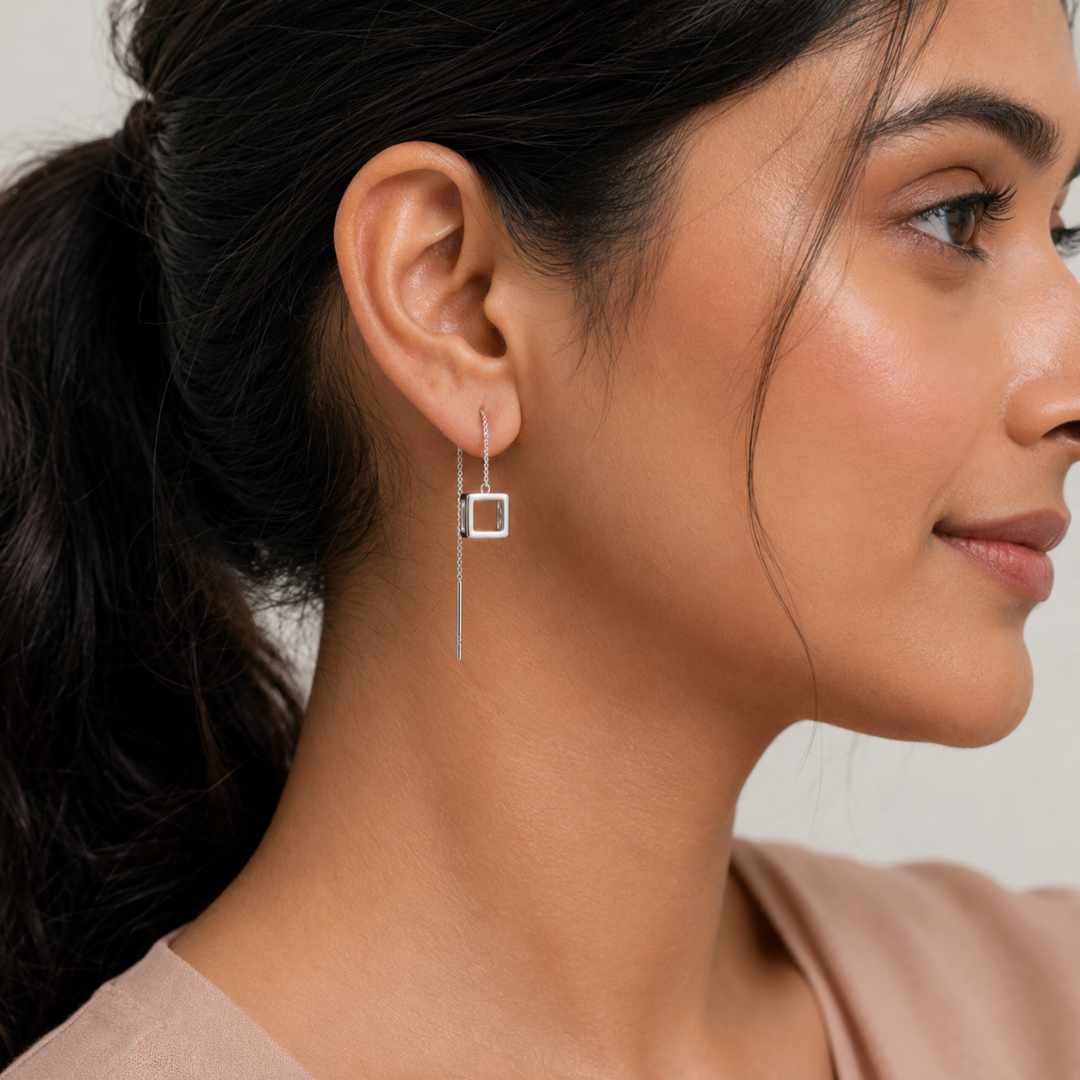 Infinity Cube Threader Earrings - 925 Sterling Silver - Lustra