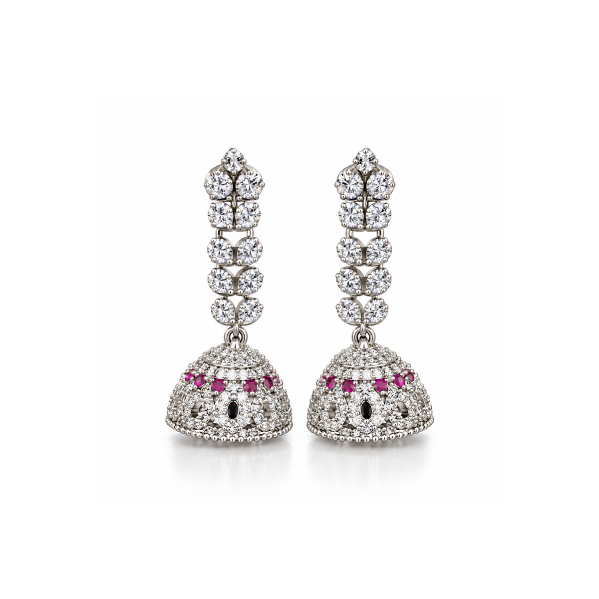 Silver-Tone Pink & Black Stone Jhumka Earrings for Women | Lustra