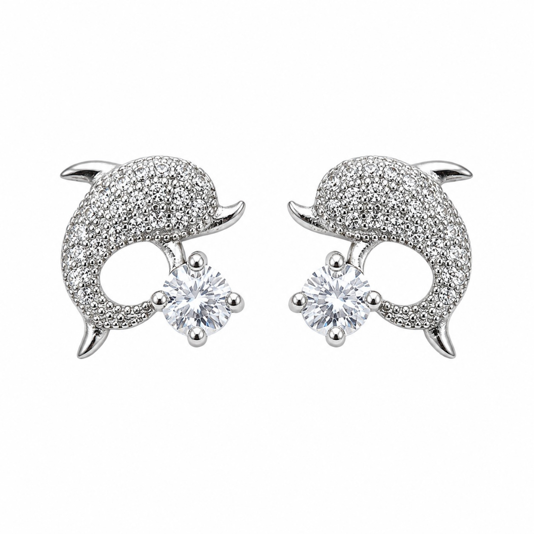Dolphin Spark Silver Stud Earrings