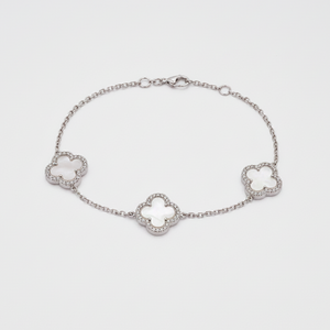 Lustra Pearl Clover Charm Bracelet - 925 Sterling Silver - Lustra