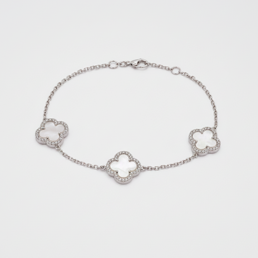 Lustra Pearl Clover Charm Bracelet - 925 Sterling Silver - Lustra