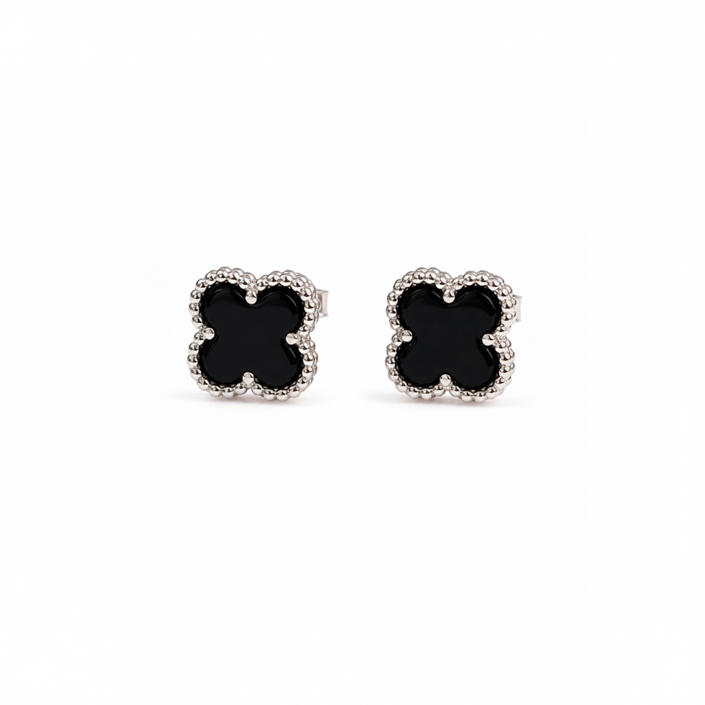 Midnight Clover Stud Earrings - 925 Sterling Silver - Lustra