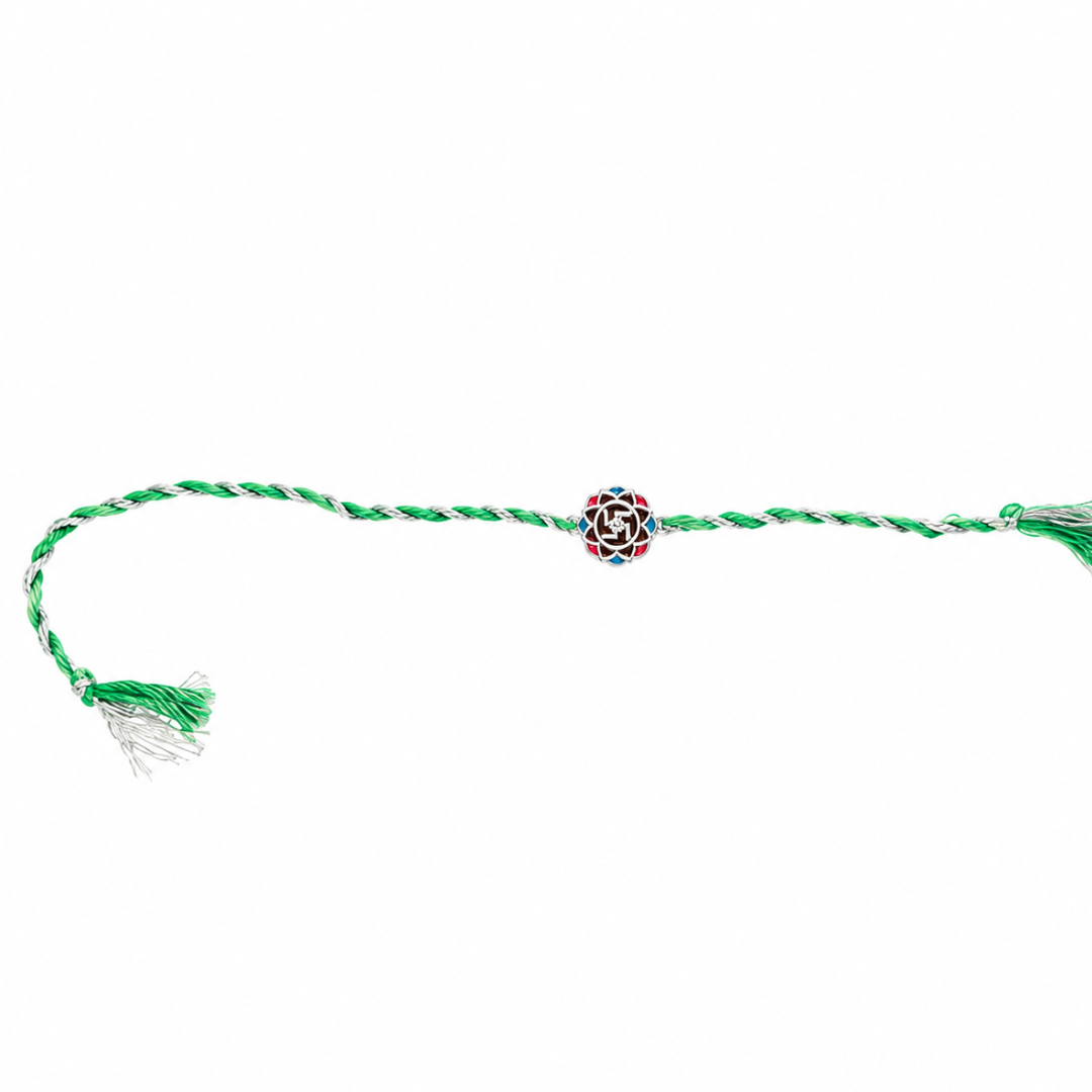 Auspicious Swastik Floral Silver Rakhi