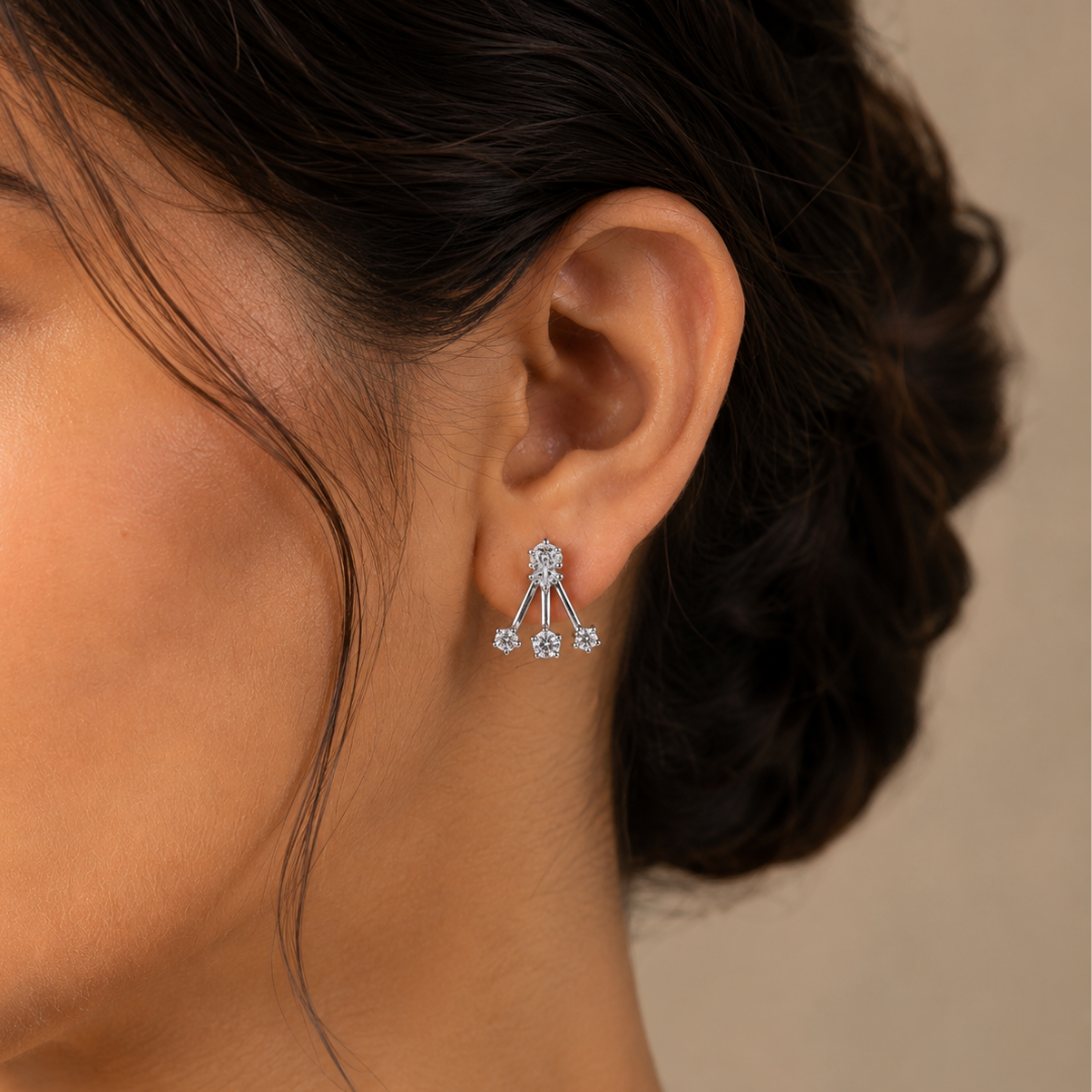 Celestial Spark Fan Stud Earrings - 925 Sterling Silver - Lustra