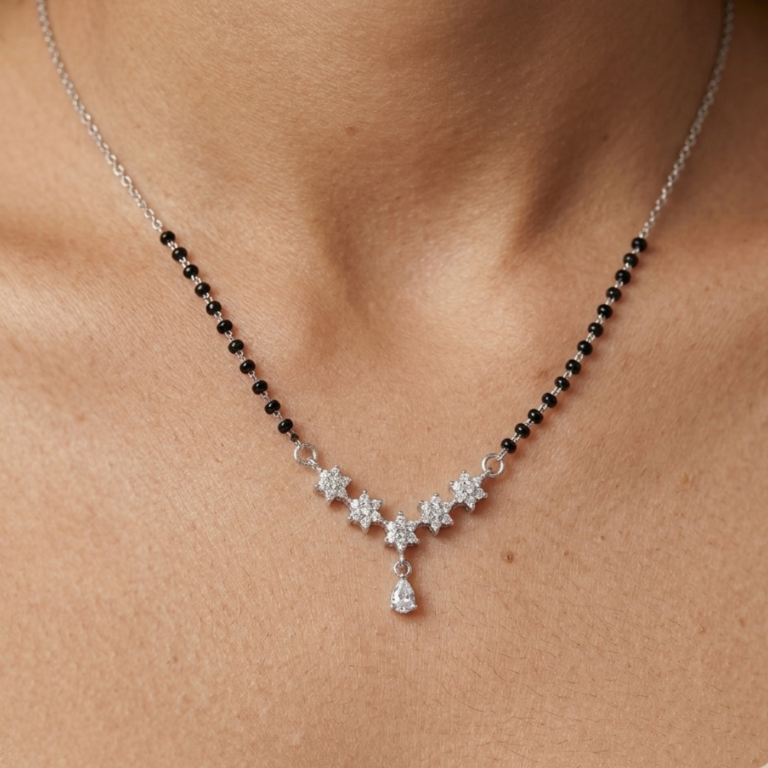 Celestial Bloom Mangalsutra - 925 Sterling Silver - Lustra