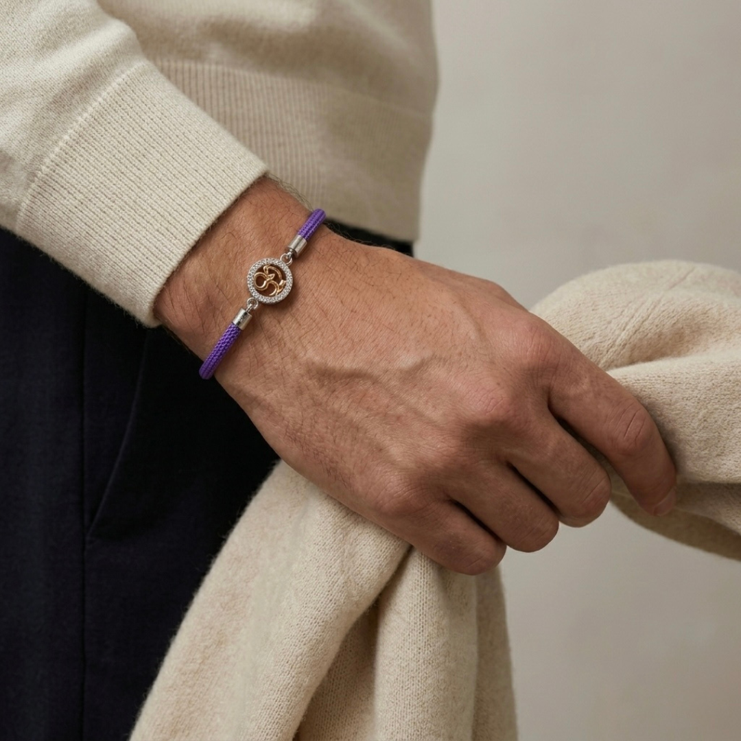 Divine Om Adjustable Silver Rakhi Bracelet - 925 Sterling Silver - Lustra