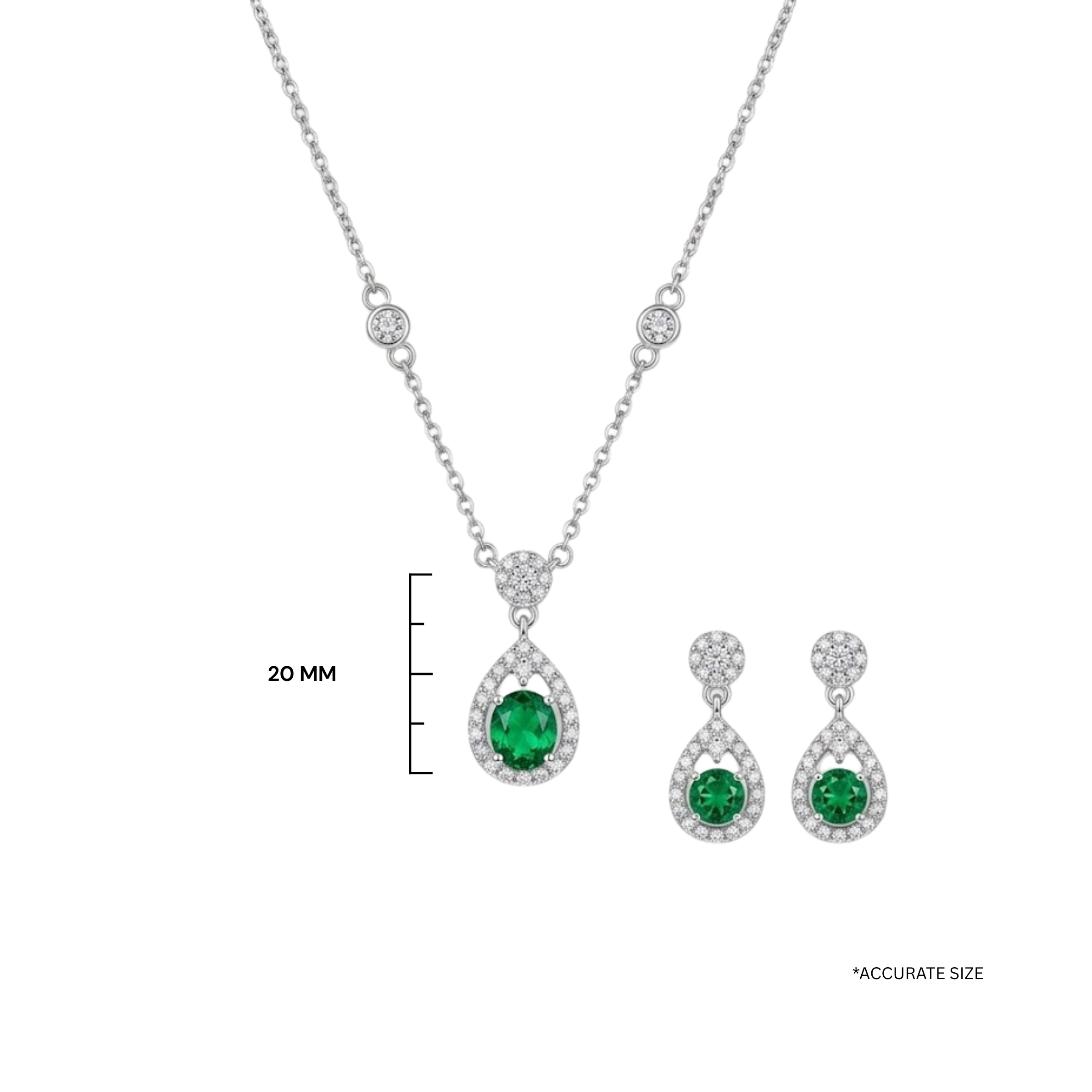 Emerald Teardrop Halo Jewelry Set
