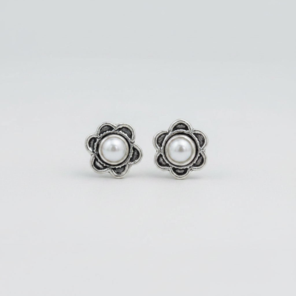 Blossom Spark Silver Flower Stud Earrings