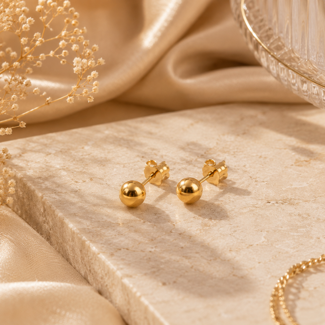 Golden Glow Ball Stud Earrings