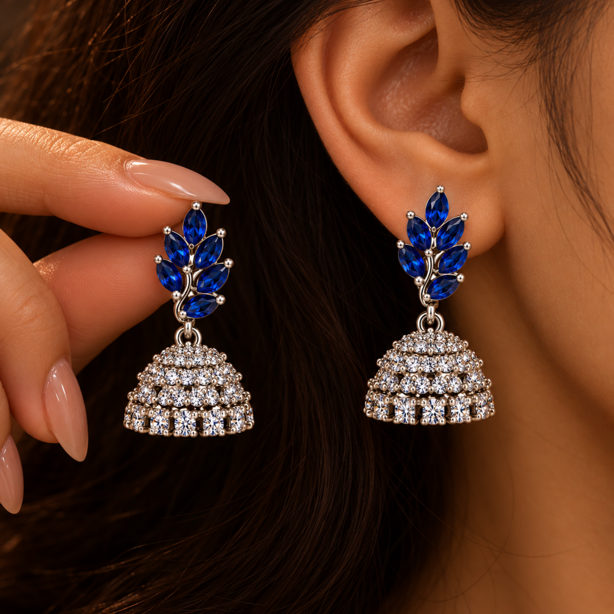 Blue Sapphire Crystal Jhumka Earrings for Women | Lustra
