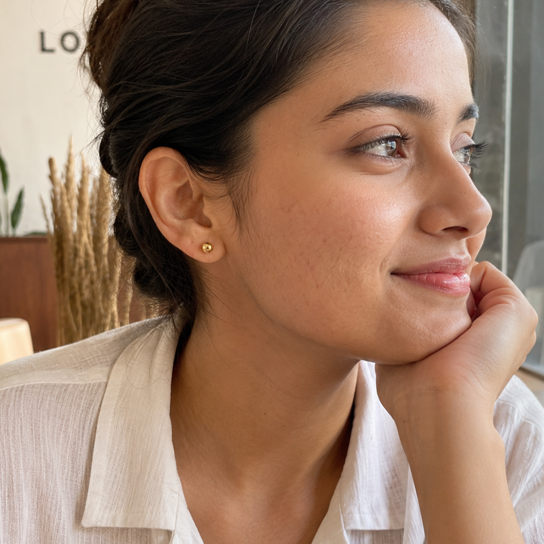 Golden Glow Ball Stud Earrings - 925 Sterling Silver - Lustra