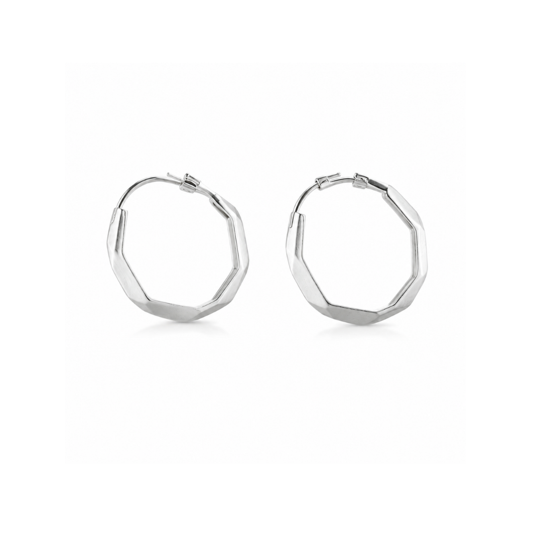 Facet Glow Silver Hoop Earrings