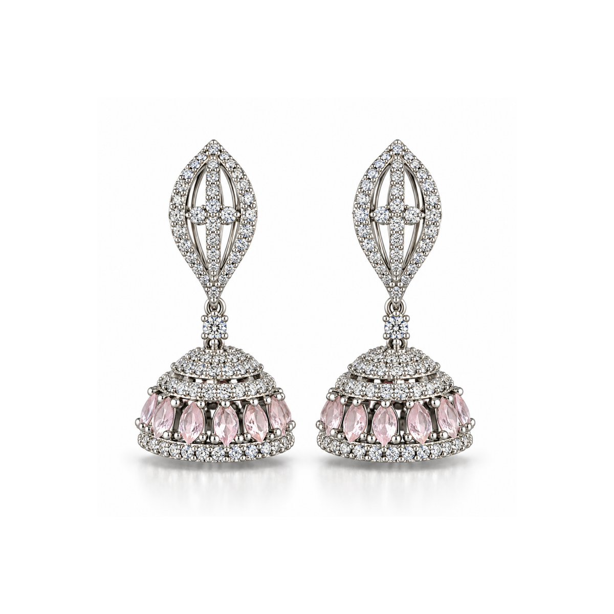 Pink Stone Silver-Tone Jhumka Earrings for Women | Lustra