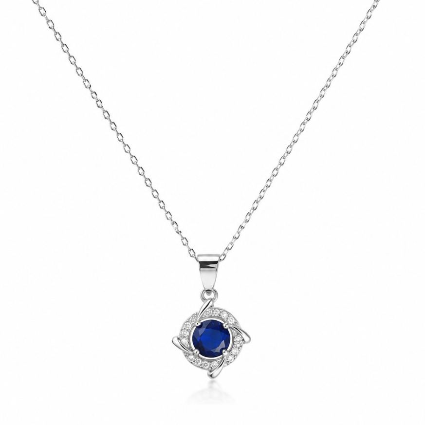 Celestia Blue Halo Silver Pendant Necklace