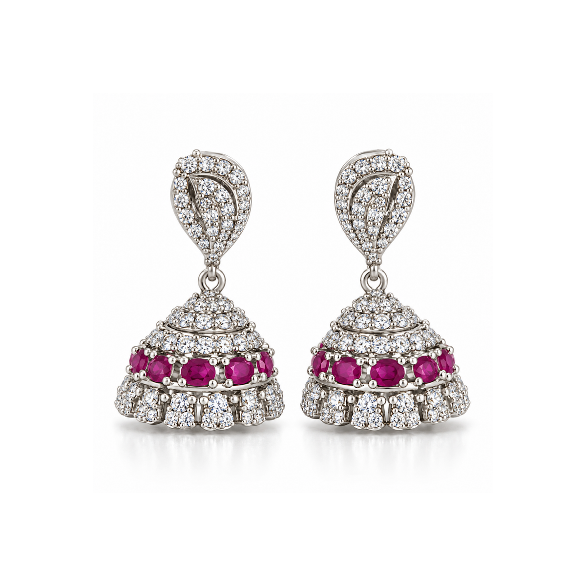 Ruby Red Stone Silver-Tone Jhumka Earrings for Women | Lustra