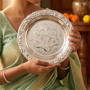 Lustra 925 Silver Floral Engraved Pooja Thali (70g) - 925 Sterling Silver - Lustra