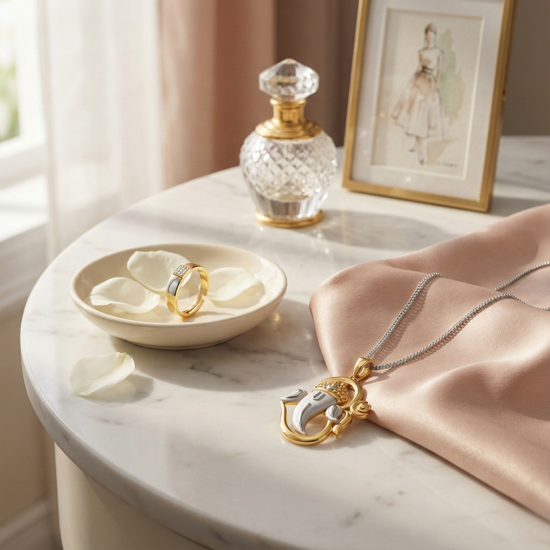 Divine Ganesha Dual-Tone Silver Unisex Combo Set