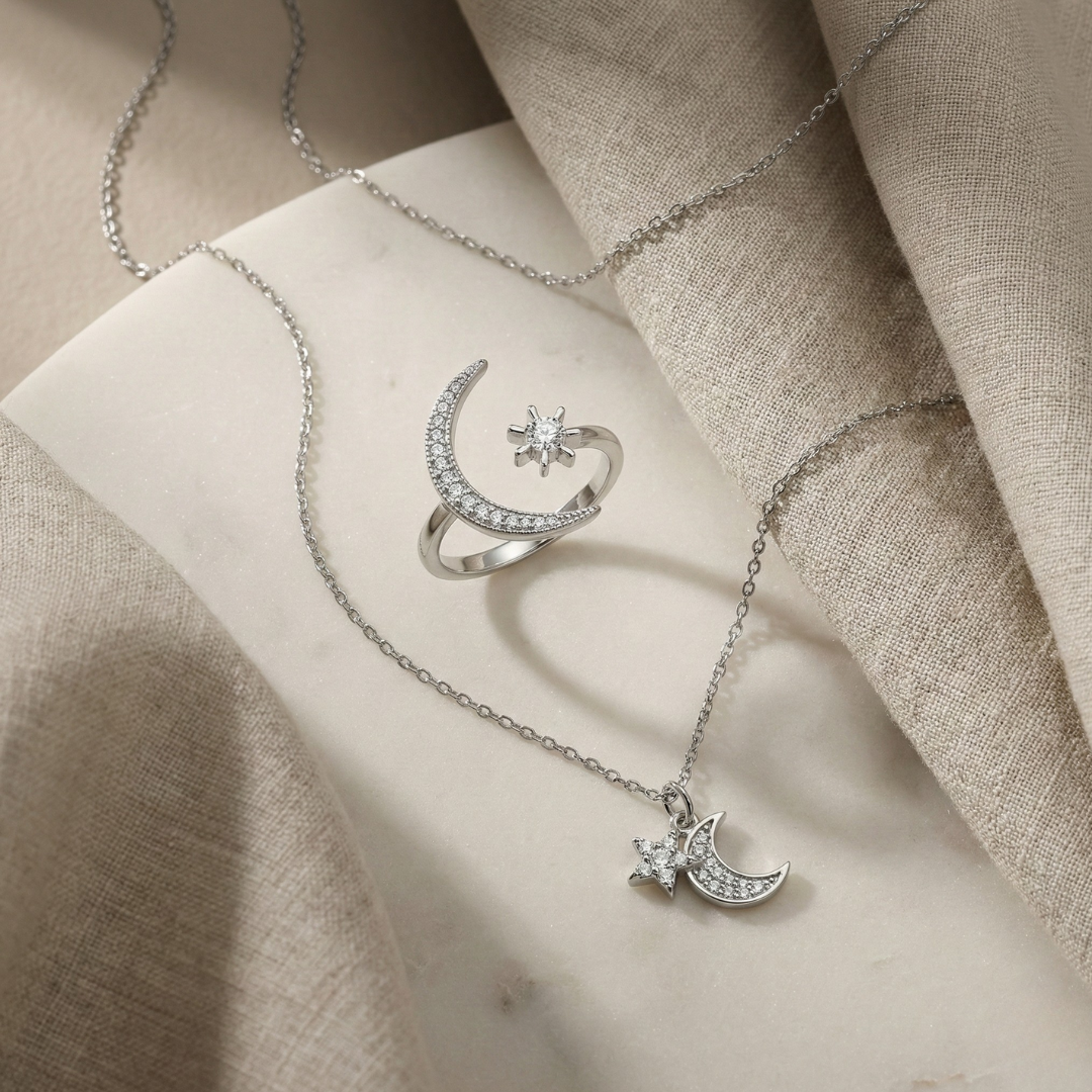 Celestial Moon & Star Silver Combo Set