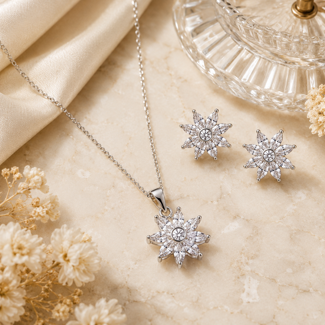 Starlight Bloom Pendant & Stud Earrings Set