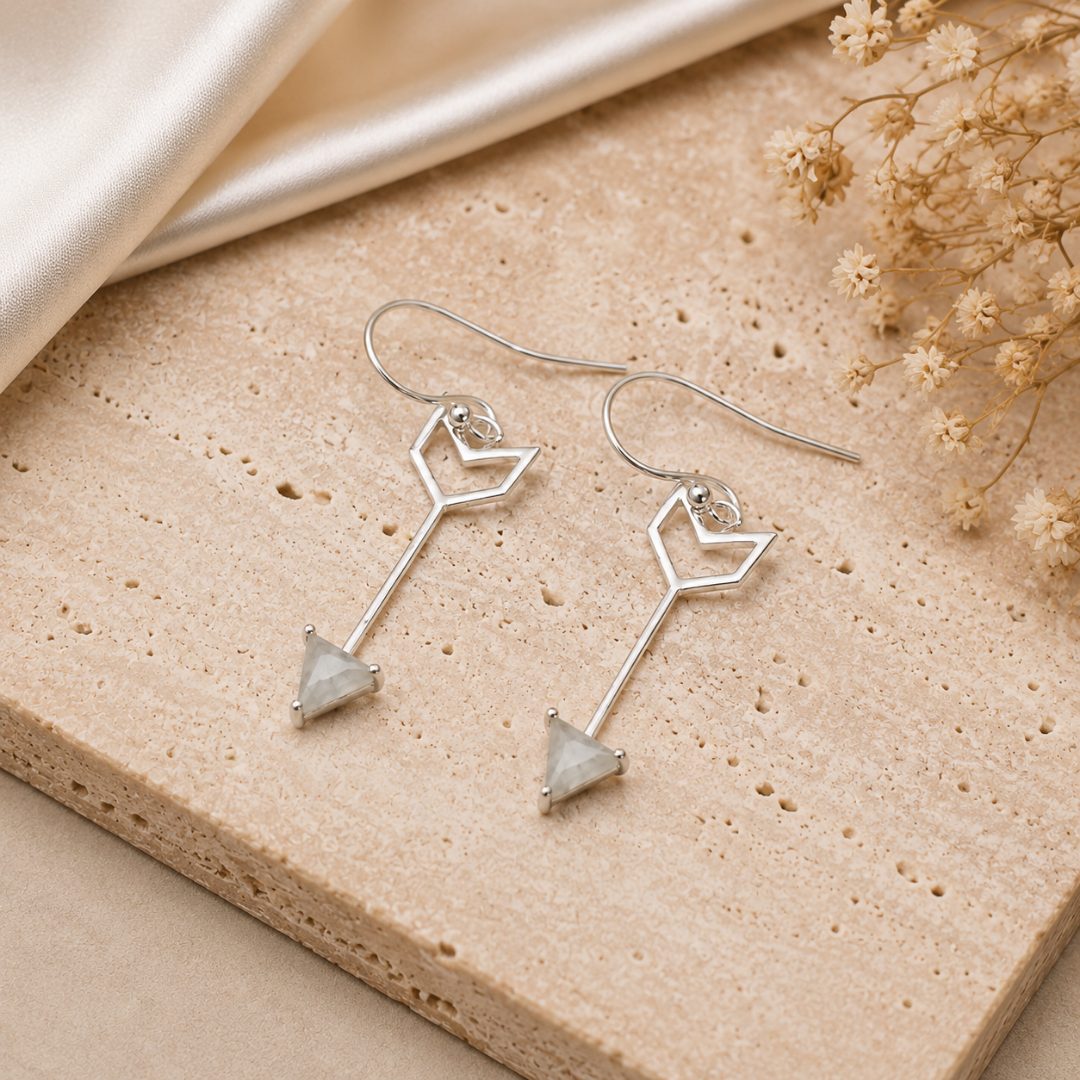 Lunar Arrow Drop Earrings - 925 Sterling Silver - Lustra