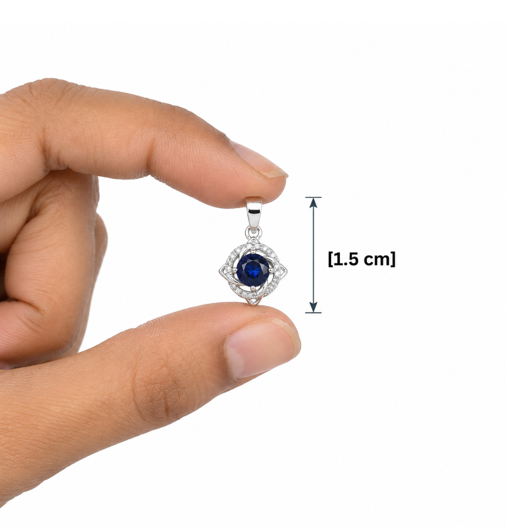 Celestia Blue Halo Silver Pendant Necklace