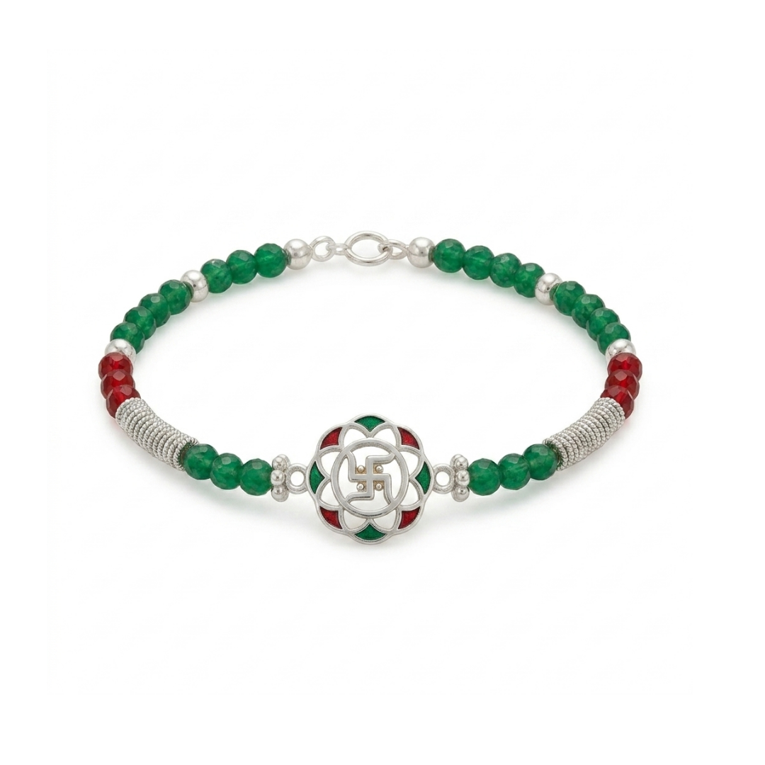 Sacred Swastik Heritage Silver Rakhi Bracelet