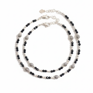 Black Bead Silver Anklet pair - 925 Sterling Silver - Lustra
