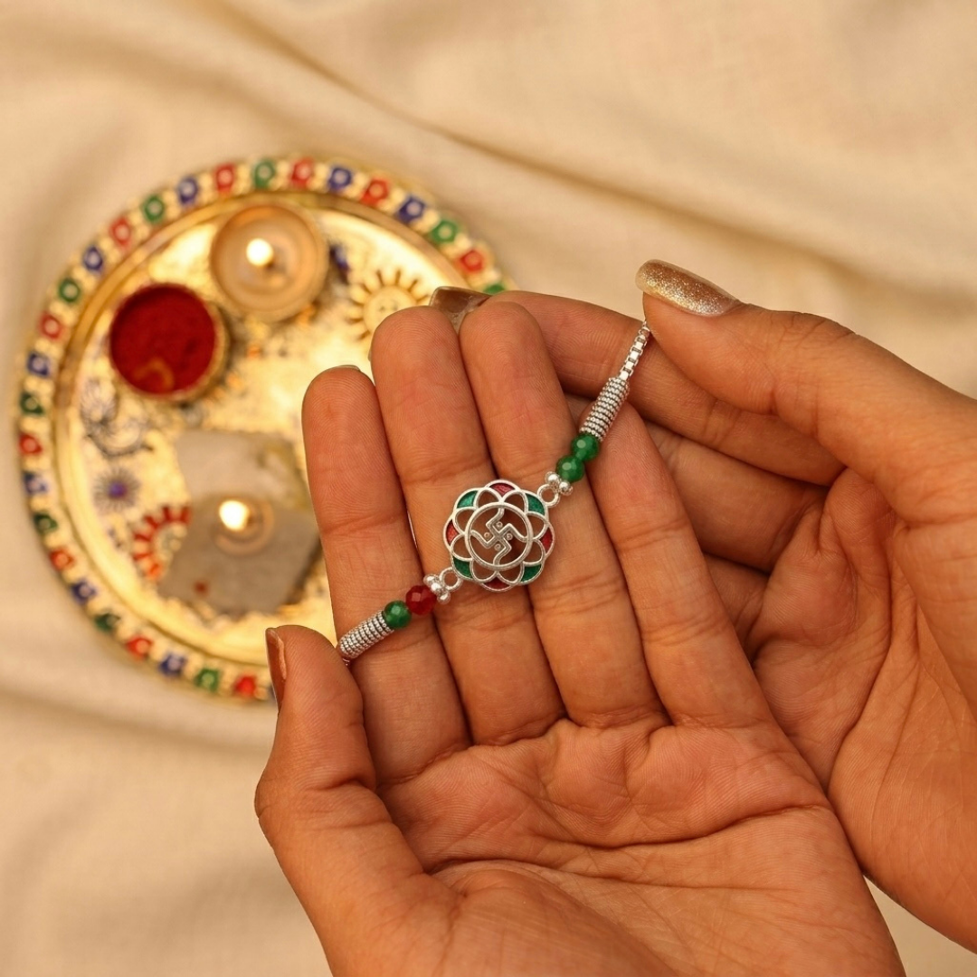Sacred Swastik Heritage Silver Rakhi Bracelet