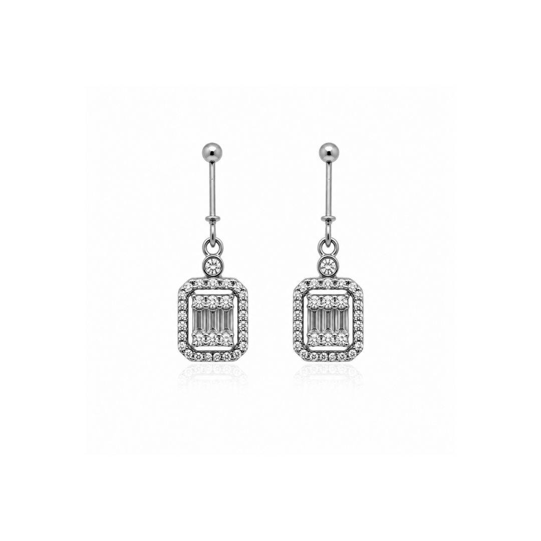 Radiant Halo Baguette Drop Earrings