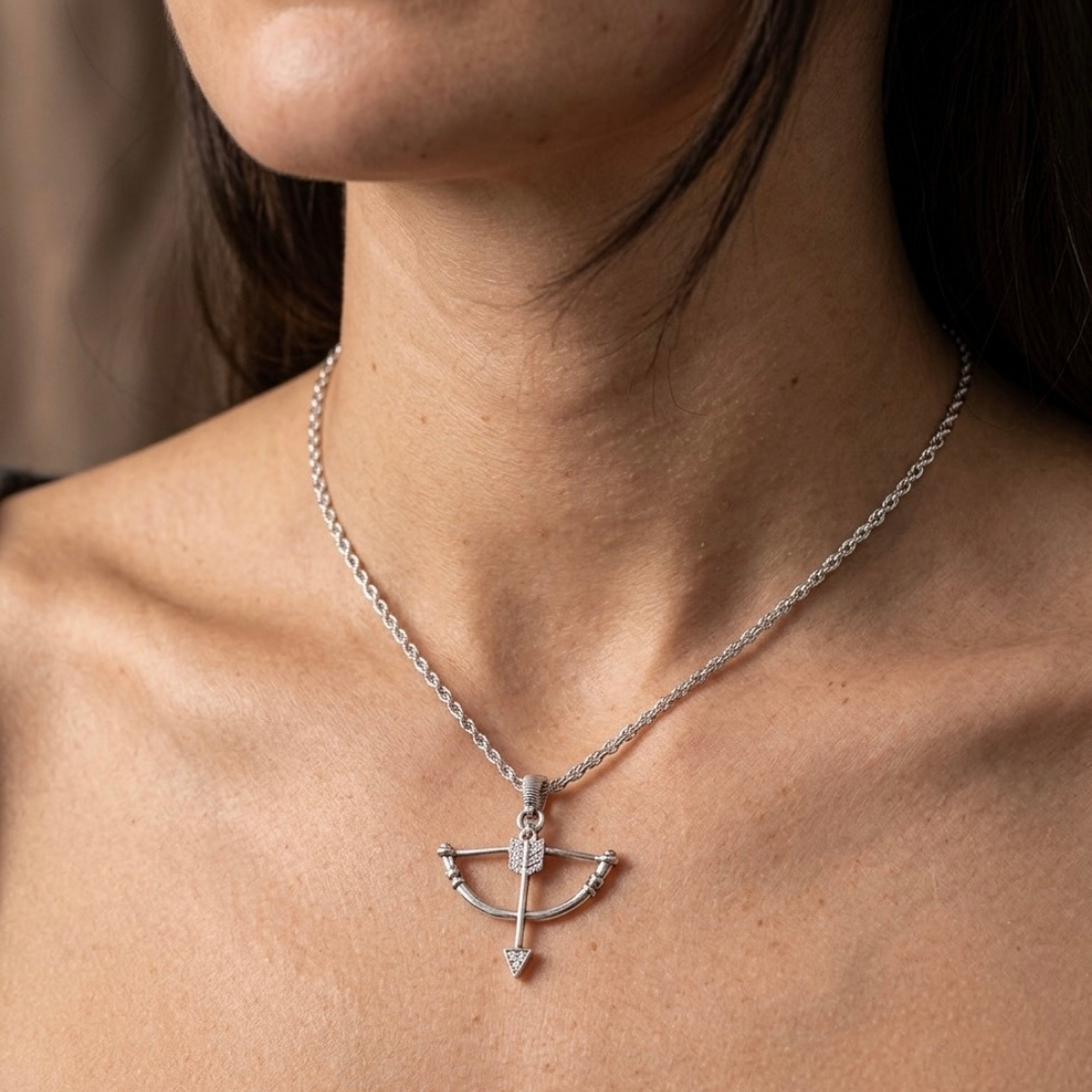 Celestial Archer Silver Pendant Necklace (Khatu shyam Ji)