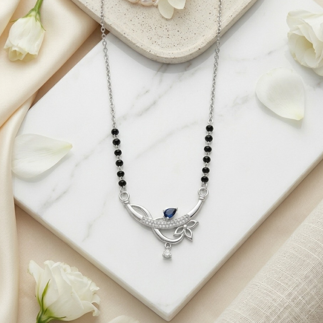 Sapphire Blossom Mangalsutra - 925 Sterling Silver - Lustra